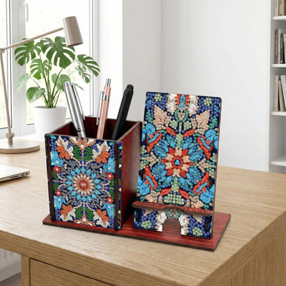 DIY Diamond Painting Kit, 2-in-1 Diamond Art Pen Holder & Cell Phone Stand, Mandala Crystal Rhinestone Mosaic Desktop Organizer, Arts and Crafts Kits for Adults and Beginners, Office Decor Gift