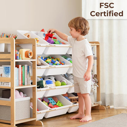 Toy Storage Organizer by [Brand Name] - Kids Playroom Bookshelf with 12 Bins & Stuffed Animal Storage - Essential Nursery Decor
