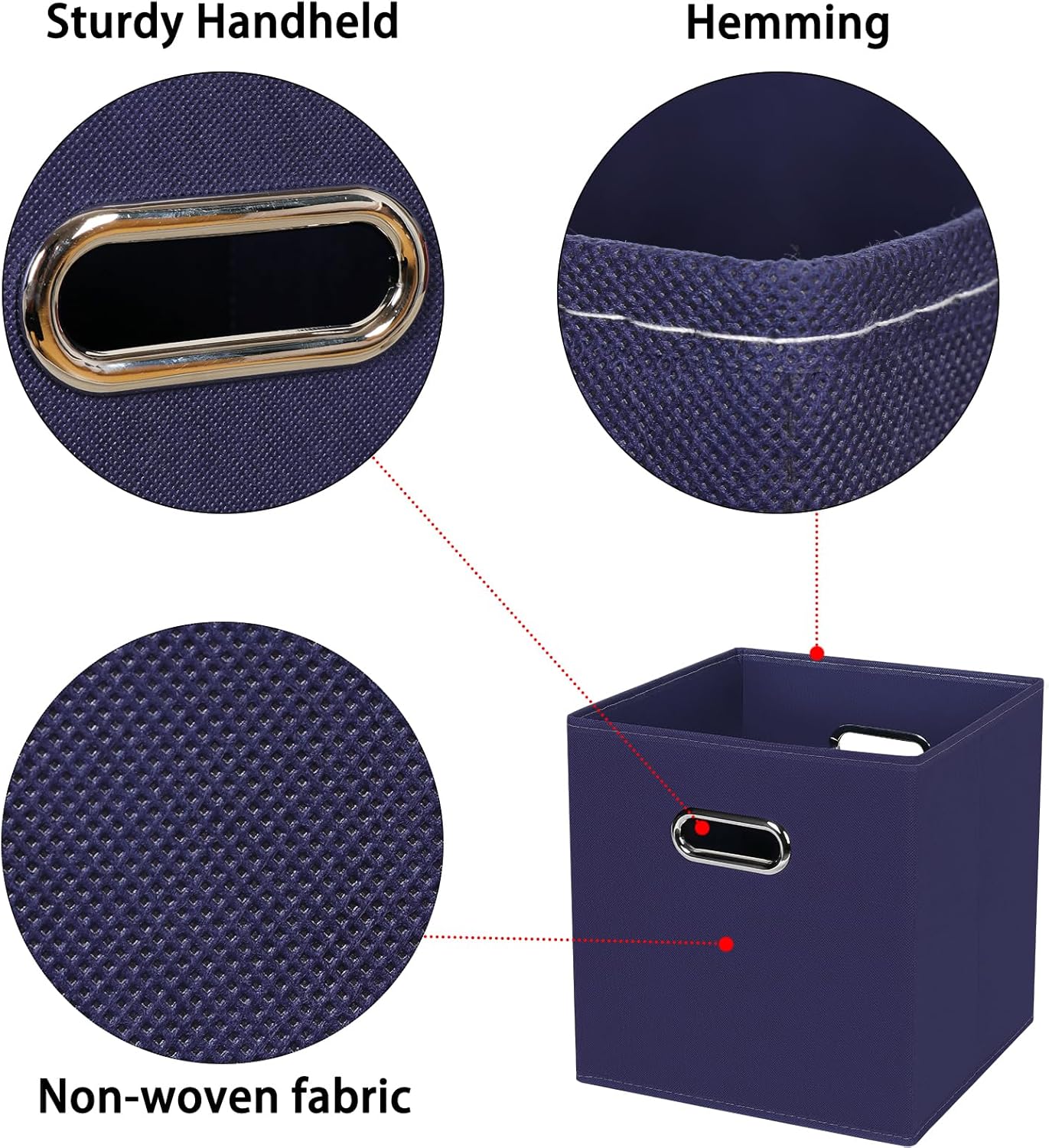 Black Foldable Storage Cubes Bins, Fabric Storage Box Organizer with Dual Handles, Navy Blue