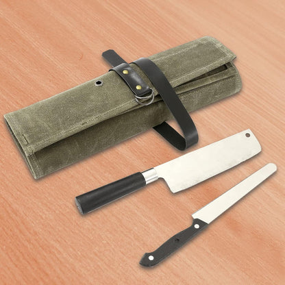 9 Pockets Canvas Chef Knife Roll Bag, Knife Wrap Wallet, Cutlery Knife Pouch Holders for Kitchen Utensils (Army Green)
