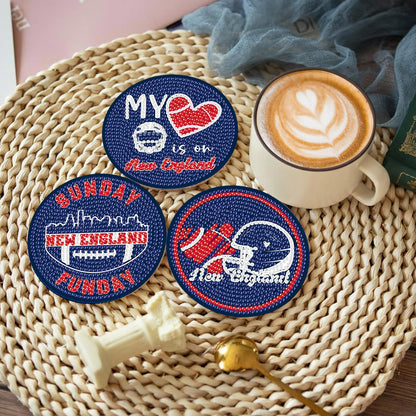 Bartogro 8 Pcs Diamond Painting Coaster Kits, DIY Football Diamond Art Coasters with Holder Sports Diamond Art Crafts Supplies for New England Design