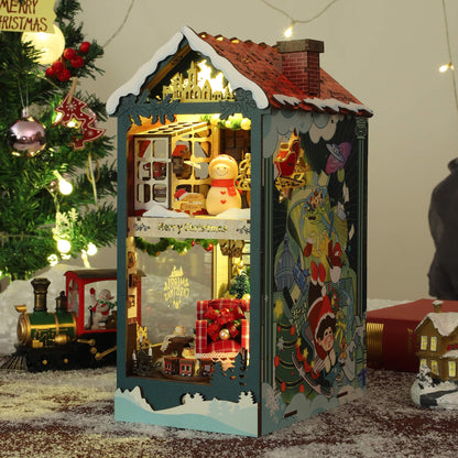 fifijoy Christmas Book Nook Kit - DIY Miniature House Dollhouse Kit for Adults and Teens, Booknook Bookshelf Insert Christmas Decorations, Gifts for Family and Friends (Merry Christmas)