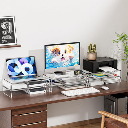 Egchi Clear Acrylic Monitor Stand Riser 2 Tier, 5.12 Inches High Clear Computer Desk Organizer Shelf for Multi Media PC Storage Laptop