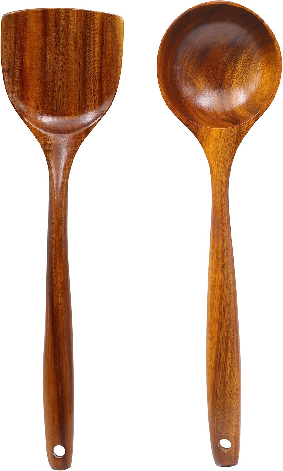 FJNATINH Wooden Wok Spatula Ladle Tool Set, 14-inch Long Handle Teak Spatula