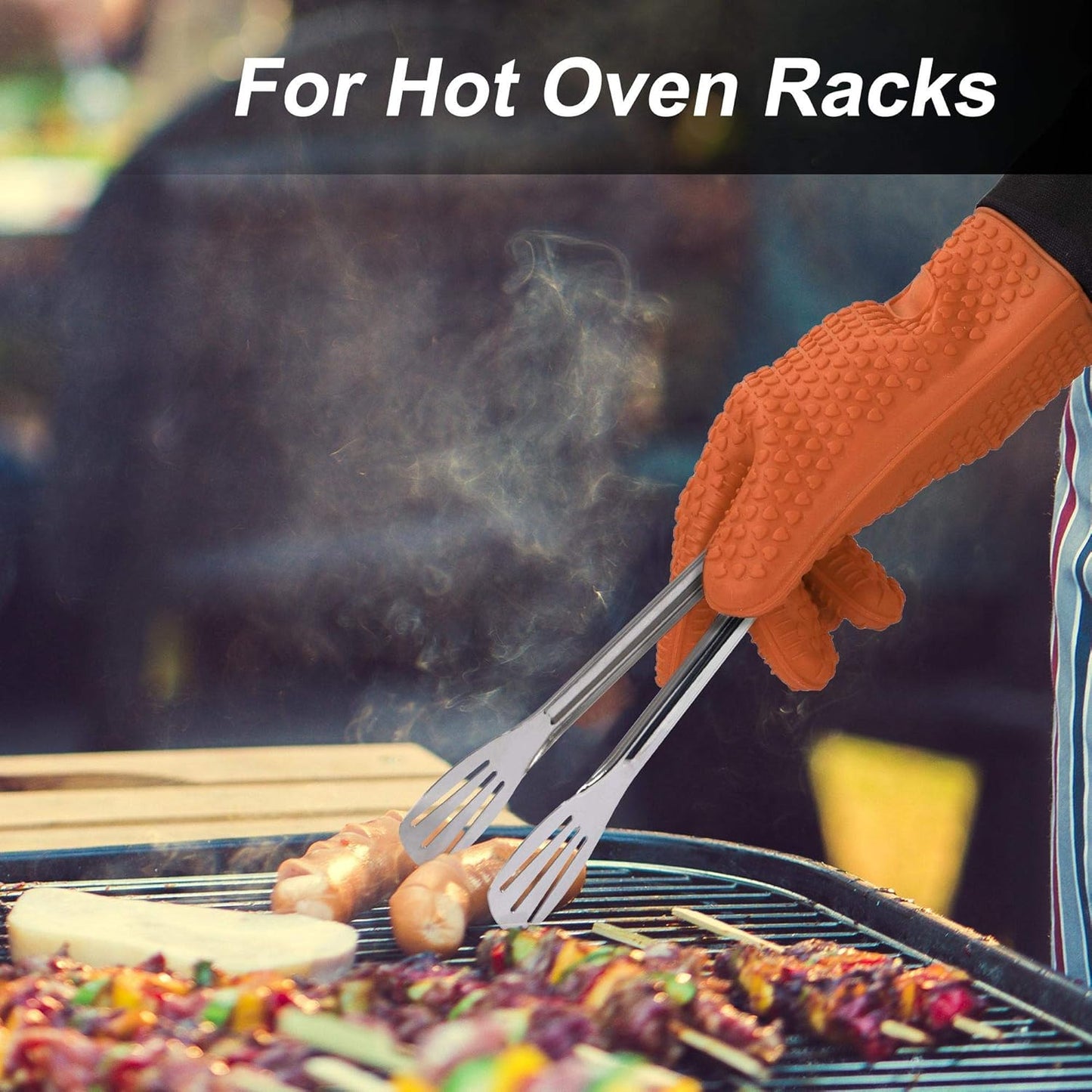 uxcell Silicone Oven Mitts, Heat Resistant Gloves, Kitchen Hand Protection, Non-Slip Grip, 1 Pair, Orange