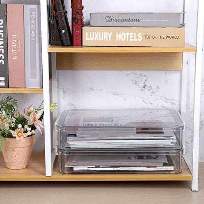 BTSKY 2 Pack Plastic Storage Containers with Lids, Portable Project Case Document Organizer Stackable Plastic File Storage Box for A4 File Paper Documents Scrapbook Art Supplies&Crafts(Big, White)