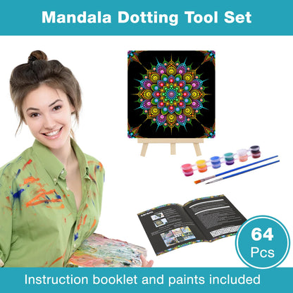 Mandala Dotting Tools Kit with Acrylic Paints and Reusable Stencils - Dot Art Set for Rock Painting, DIY Craft Project, Home Decor Drawing Activity