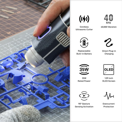 JAKEMY Cordless Ultrasonic Cutter, Micro Fan/3 Cutting Modes, 2 In 1 Wireless Ultrasonic Cutting Tool Knife, Portable 35W Hot Knife for Plastic Cutting/Modelmaking/Woodcarving/Grinding/Hobby/Craft DIY