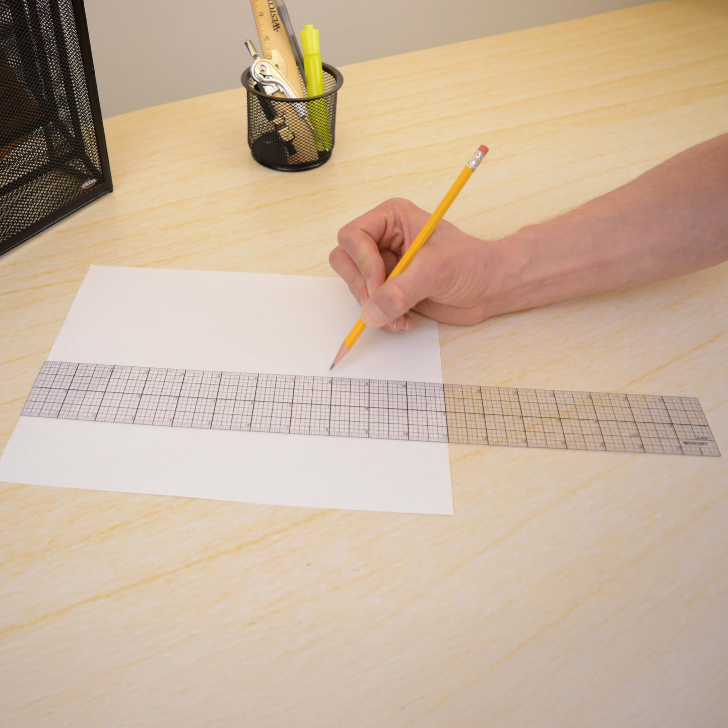 Westcott Transparent Beveled Graph Ruler with Zero-Centering Scale, Back-to-School, School Supplies, Classroom Supplies, 2 X 18-Inch