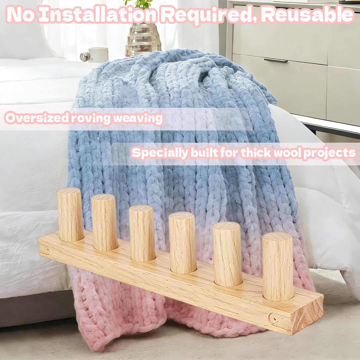 VITASHYNX 47" Chunky Blanket Loom Knitting Kit, Adjustable DIY Loom for Chunky Blanket, Customizable Wood Frame Knitting Machine for Blankets Bulky Yarn Crafts & Cozy Home Décor