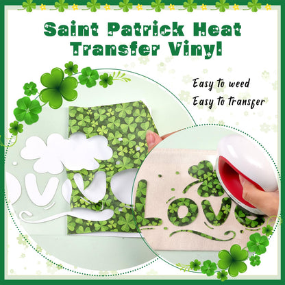 HTVSTD Classic Four Leaf Clover Heat Transfer Vinyl - 14 Sheets 12'' x 10'' Lucky Clover HTV for DIY Crafts, St. Patrick's Day, Irish Pride