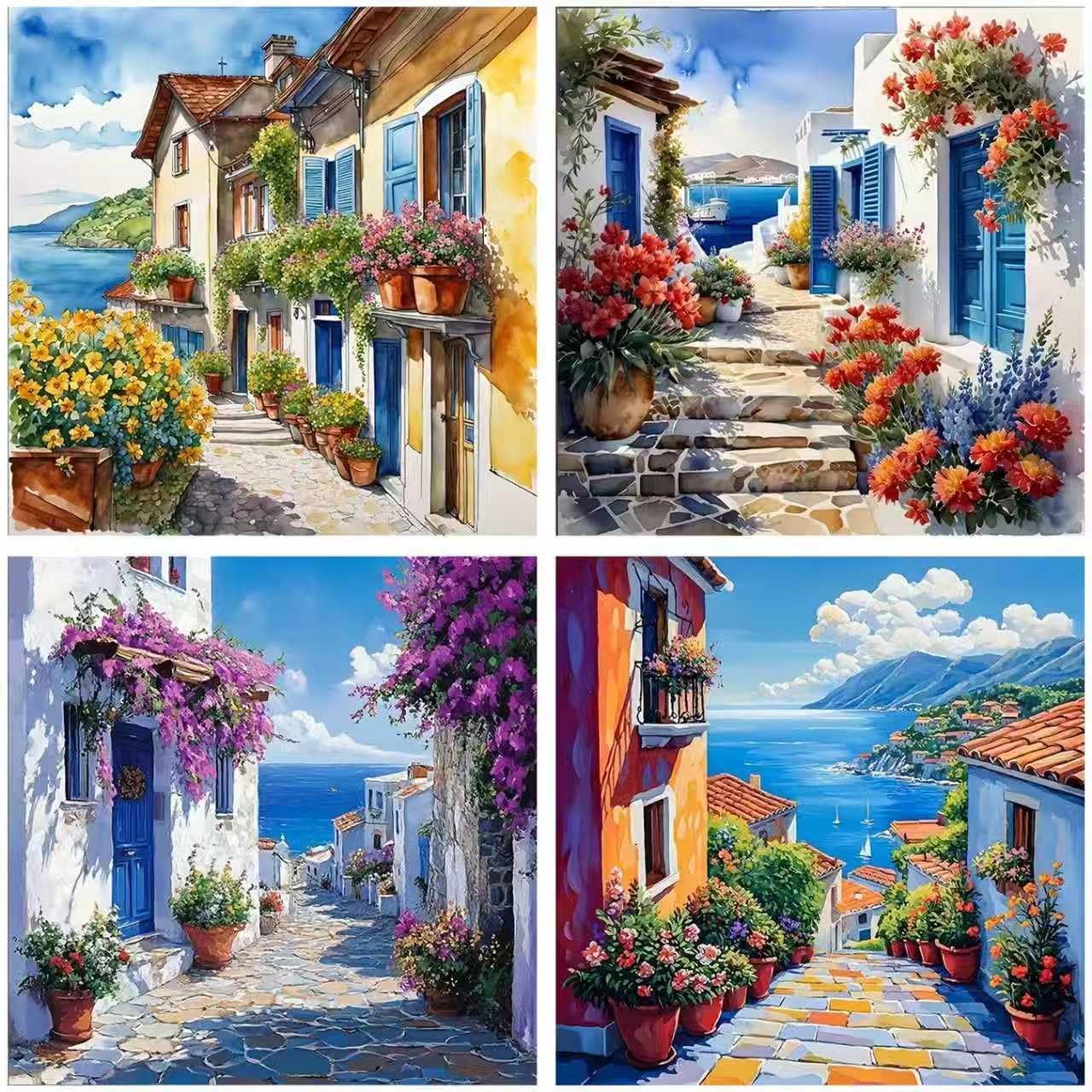 Zythron 4PCS Diamond Art Kits for Adults,Seaside Scenery Diamond Art Landscape Diamond Painting DIY 5D Full Drill Gem Art Painting Kit for Home Wall Decor Gifts 12x12 in