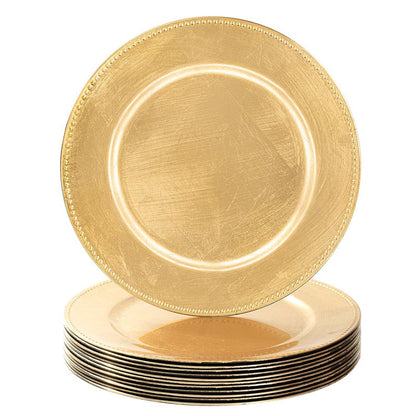 MAONAME Gold Charger Plates Set of 12, Foil 13" Plate Chargers with Beaded, Plastic Round Chargers for Dinner Plates, Table Setting