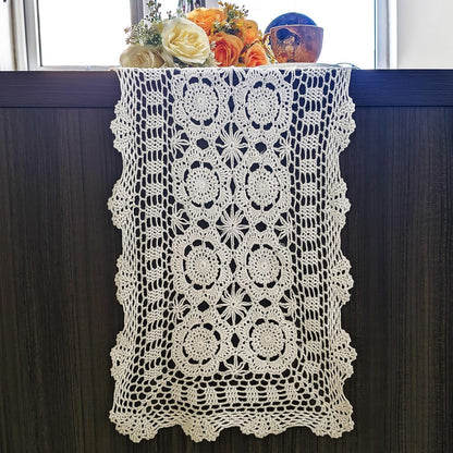 15.7"x47" USTIDE Handmade Crochet Table Runner White Rectangular Cotton Lace Table Runners Table Doily for Dresser
