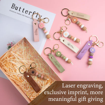 Starry 24PCS Daisy PU Leather Beadable Keychain Blanks Bulk Laser Engraving Blanks Keychain Kit for Flower Bag Purse Key Rings DIY