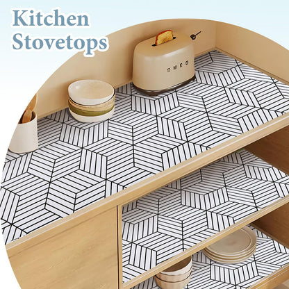 Shelf Liners for Kitchen Cabinets 17in x 30FT, Non Adhesive Cabinet Liner Strong Non-Slip Golden Leaf Drawer Liner, Easy to Clean for Shelf, Cabinet with Knife and Tape Measure