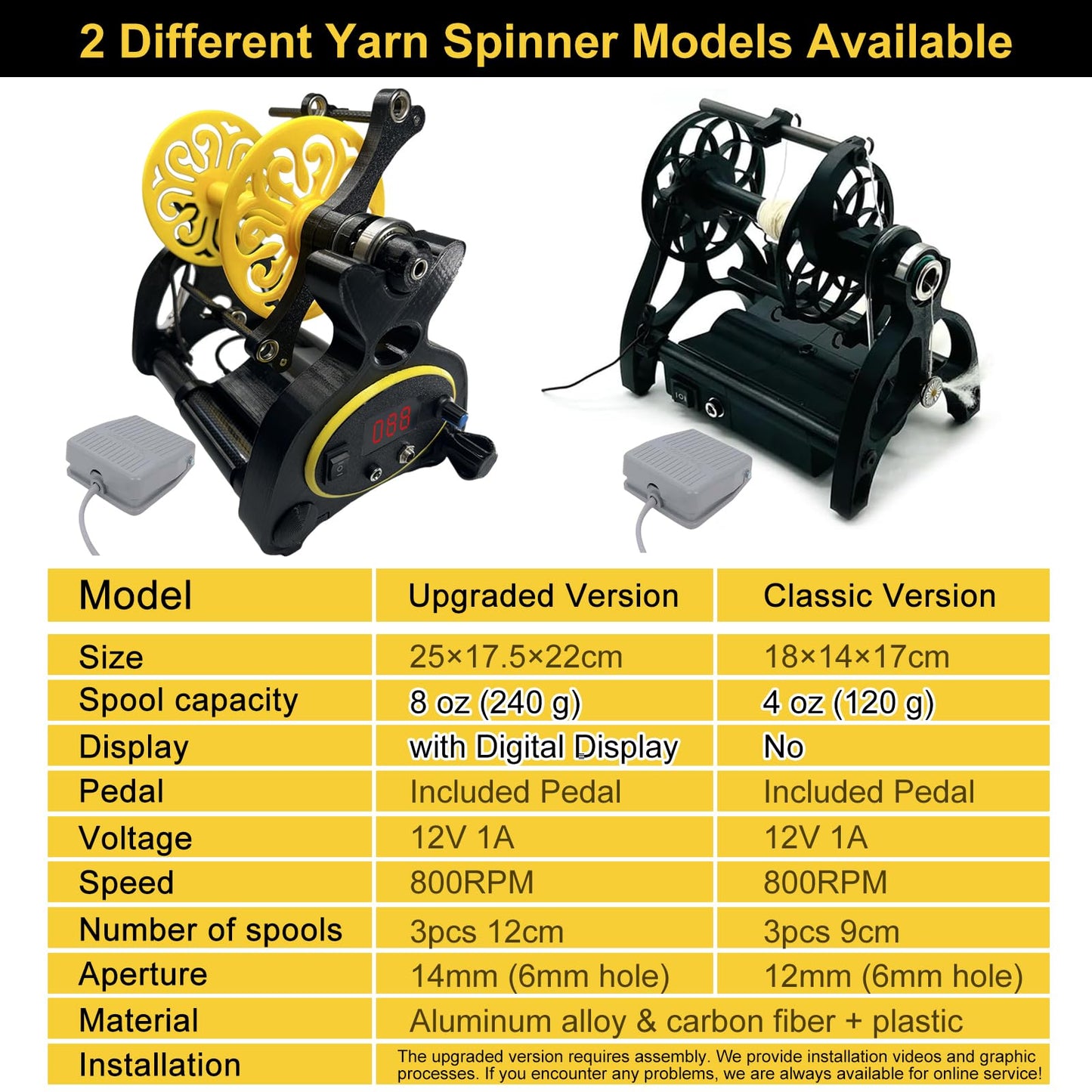Electric Yarn Spinner Kit with Foot Controller & 3 Bobbins, Small Yarn Winder with Forward & Reverse (4oz)