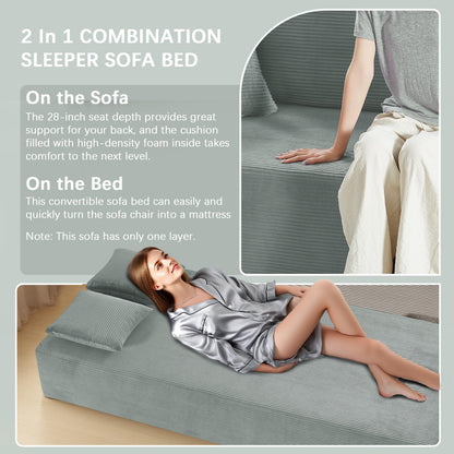 83" Modern Sofa in a Box, No Assembly Oversized 3 Seater 28" Deep Seat Cloud Sofa Bed Couch with 4 Furry Pillows & Corduroy Fabric, Boneless Couch with Side Storage Pockets for Living Room, Light grey