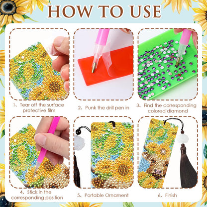INCOK Diamond Painting Bookmarks Set - 8PCS Highland Cow 5D Diamond Art Bookmarks Kit with Tassel Sunflower Bookmarks Set for Highland Cow Lover Office Useful Project DIY Crafts Gifts Teacher