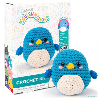 Original Squishmallows Bebe the Bluebird Crochet Kit, Includes Yarn, Crochet Hook, Starter Hooks, Step-By-Step Tutorials, Exclusive Crochet Kit For Beginners, DIY Craft, Crochet Kits, Great Teen Gifts