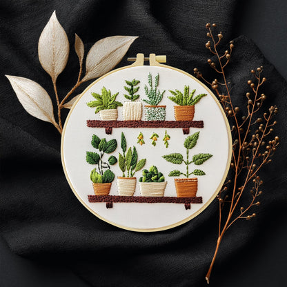 JOZYSH Full Range Embroidery Kit for Adult, Green Plant Pattern Embroidery Kit for Beginners Include Embroidery Cloth Hoops Threads for Craft Lover Hand Stitch with Embroidery Skill Techniques
