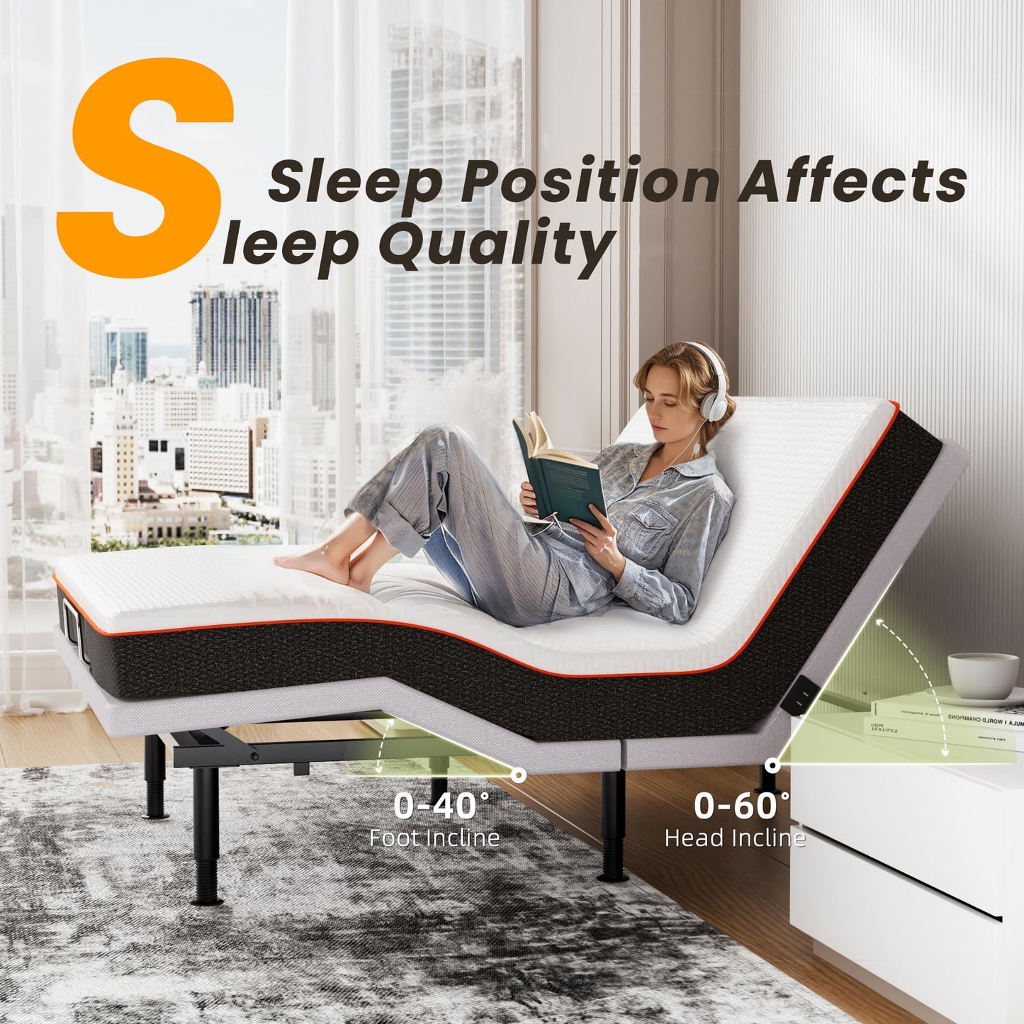 Yireehome Electric Full Size Adjustable Bed Frame with Wireless Remote, USB, Head & Foot Incline, Underbed Lighting, Heavy Duty Platform - Easy Assembly, Zero Gravity, Quiet Motor - Metal BedFrame