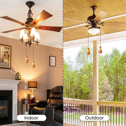 SHIFANQI Ceiling Fan Pull Chain, 4 Pack Wooden Pendant Pull Chain Extension, 12 Inches Decorative Chain Pulls for Ceiling Light Fan Lamp, Beads Ball Pull Chain Extenders with Connector, D
