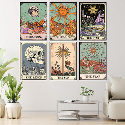 igoodom 6 Pack Paint by Numbers for Adults, 25x35cm DIY Acrylic Canvas Painting Kit, Sun and Moon Star Paint by Number Set for Beginners & Home Wall Decor