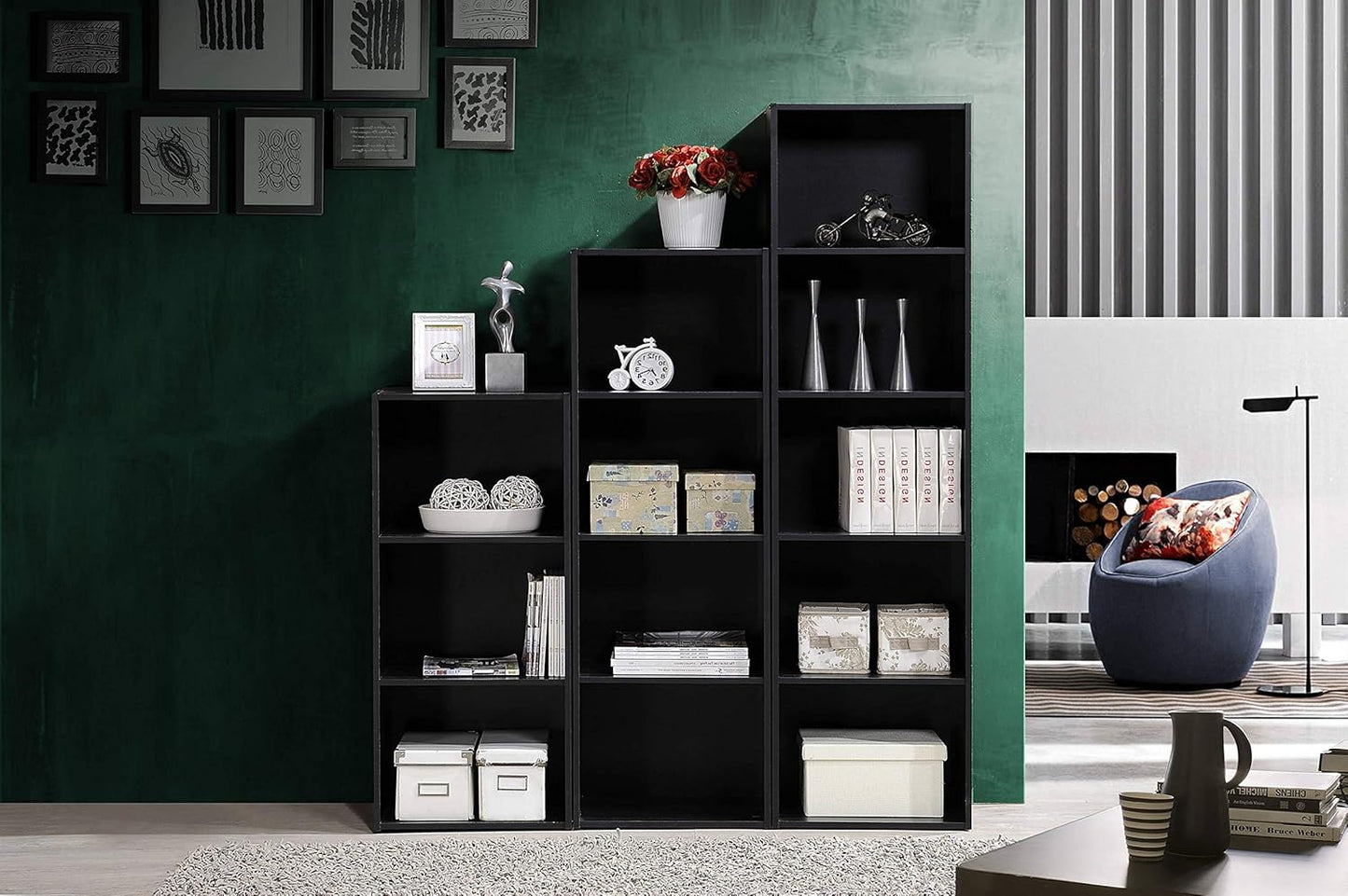 Hodedah Import Black 3 Shelf Bookcase