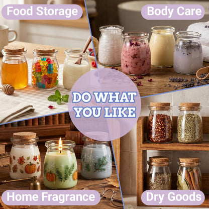 30 Pack 7oz Glass Jars with Cork Lids & PE Lids, Yogurt & Candle Jars for Making Candles, Small Mason Jars for Spices, Candy, Bath Salts, Wedding, Party & Baby Shower Favors