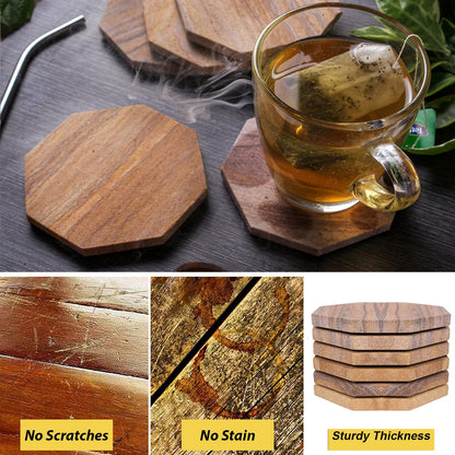 Marbco Sandstone Water Absorbent Hand Crafted Octagon Coasters for Drinks- Set of 6-4 inches Wide Thirsty Stone bar/Drink Coasters Made from Real Solid Stone (Without Holder, Set of 6)