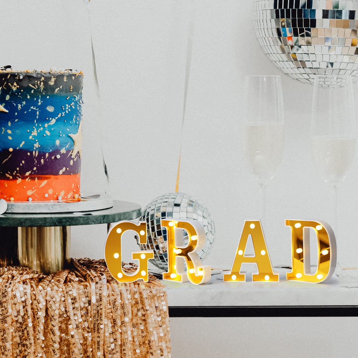 Demissle 4 Graduation Party Decorations 2026 Grad LED Marquee Letters Graduation Table Light Up Sign for Kindergarten Preschool High School College Class of 2026 Grad Party Supplies(Gold)
