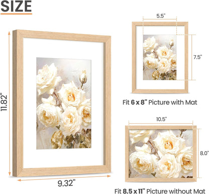Upsimples 8.5x11 Picture Frame - Natural Solid Wood Design for Wall or Tabletop Display, 1 Pack
