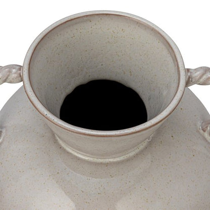 9.25 Inches Stoneware Vase with Twisted Handles and Reactive Glaze, Cream Color