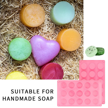 ZOENHOU 5 Pack 15 Cavity Round Silicone Soap Molds, Pink Cylinder Silicone Soap Mold for Soap Making Loaf DIY Handmade Craft, Bath Bombs, Chocolate
