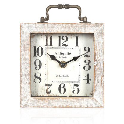 BITALYE Retro Desk Clock, White Vintage Wooden Table Clock,