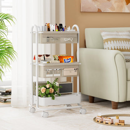 Modanais Baby Diaper Caddy Organizer Cart - 3 Tier Rolling Storage Cart with Wheels, Baby Essentials Nursery Storage, Detachable Dividers - for Crib, Bedroom, Art & Craft Organizer (Off White)