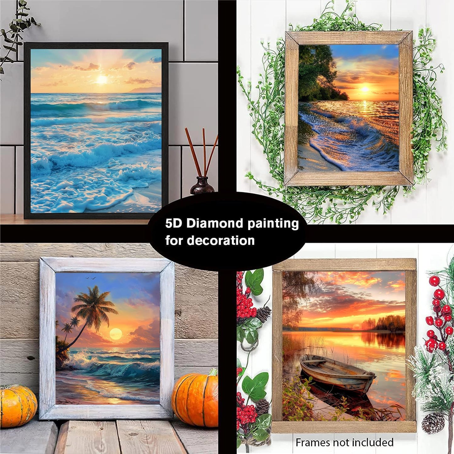 CreateJoy 12 Pack 5D Diamond Art Kits for Adults - Beach Diamond Art DIY Paint with Round Full Drill Diamond dots for Beginners, Gem Paintings for 12X16 Inch Home Wall Decor