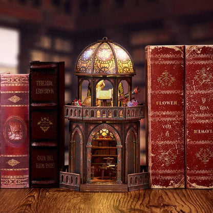 TOYQI Book Nook Mini House Kit, DIY Miniature Dollhouse Booknook for Adults, 3D Wooden Puzzle Bookend Bookshelf Insert Decor, Tiny Stargazing Tower Observatory, Gift for Family and Friends
