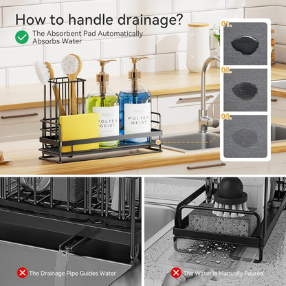 Set, Counter 8.1x3.5x4.5 Yofidra Sink Caddy With Stone Drying Tray: Stainless Steel Soap Dispenser Kitchen Sink