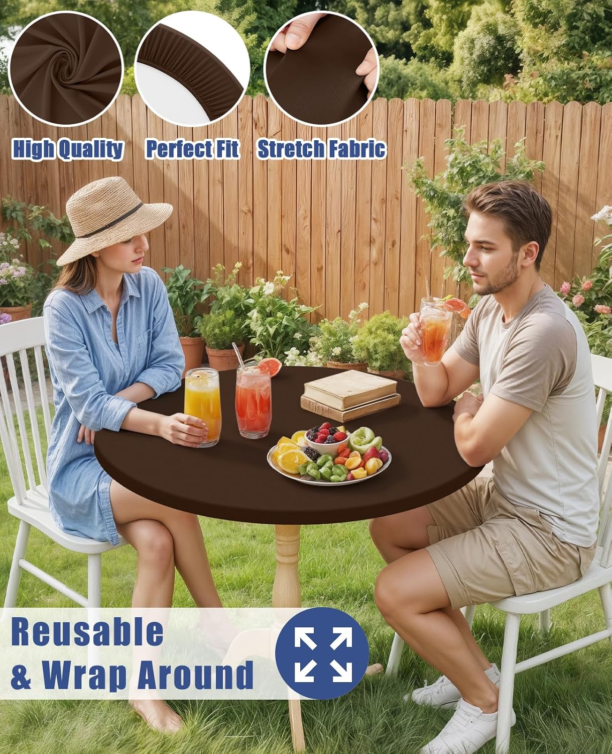 18"-24" Moosfor Round Spandex Tablecloth, Elastic Fitted Waterproof Tablecloths for Tables, Stretch Washable Picnic