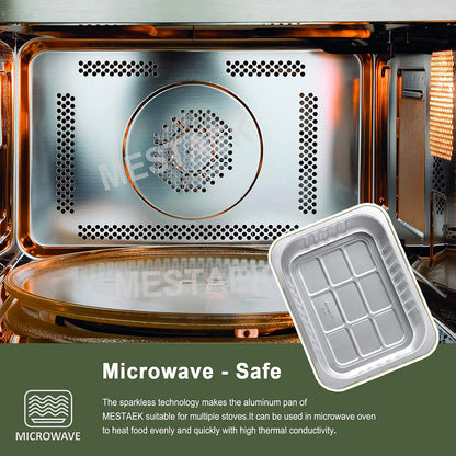 MESTAEK 8.5" x 6.5" Heavy-Duty Aluminum Foil Pans with Lids, 47oz, 5 Pack – Extra-Thick Disposable Foil Containers for Oven, Baking, Freezer & Food Storage
