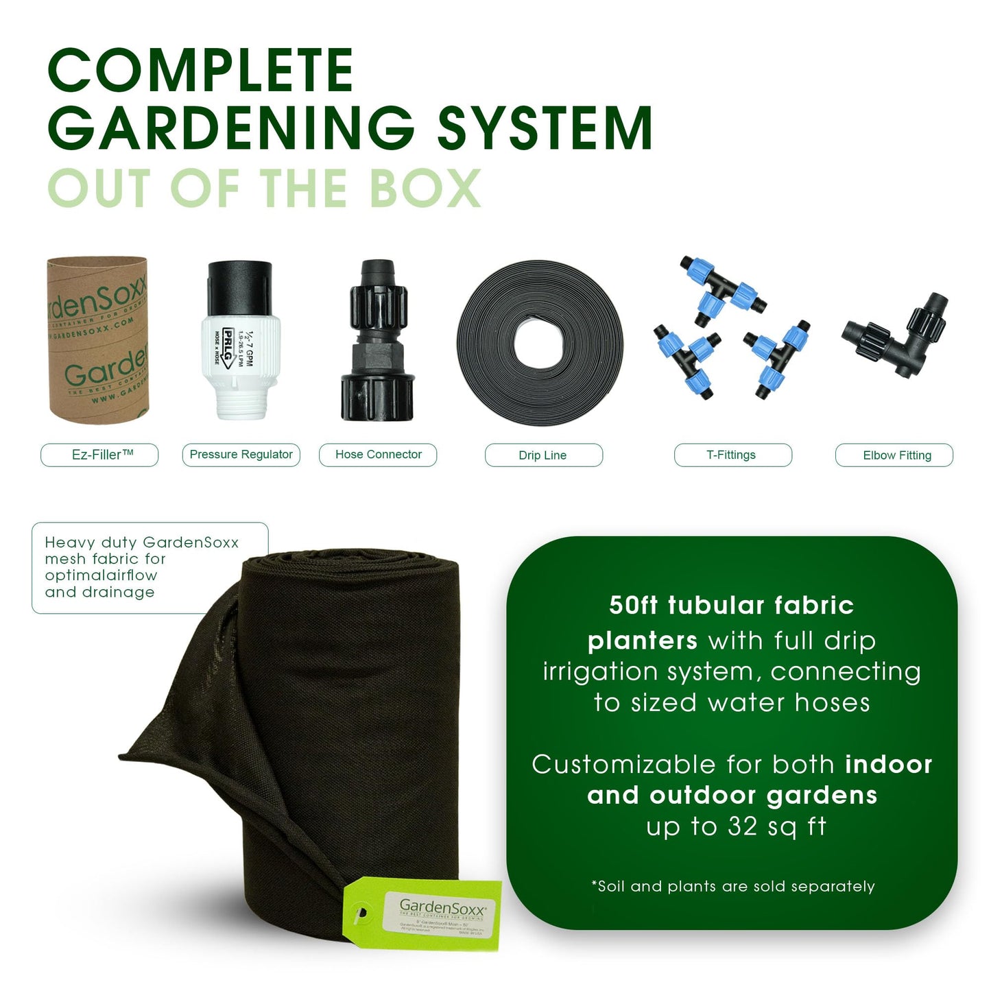 GardenSoxx 4x8 (32 sq ft) Home Gardening Kit with Drip Irrigation System – Flexible Fabric Garden Planters for Outdoor Plants, No Tools, Fits Any Space, Indoor & Outdoor Growing Solution