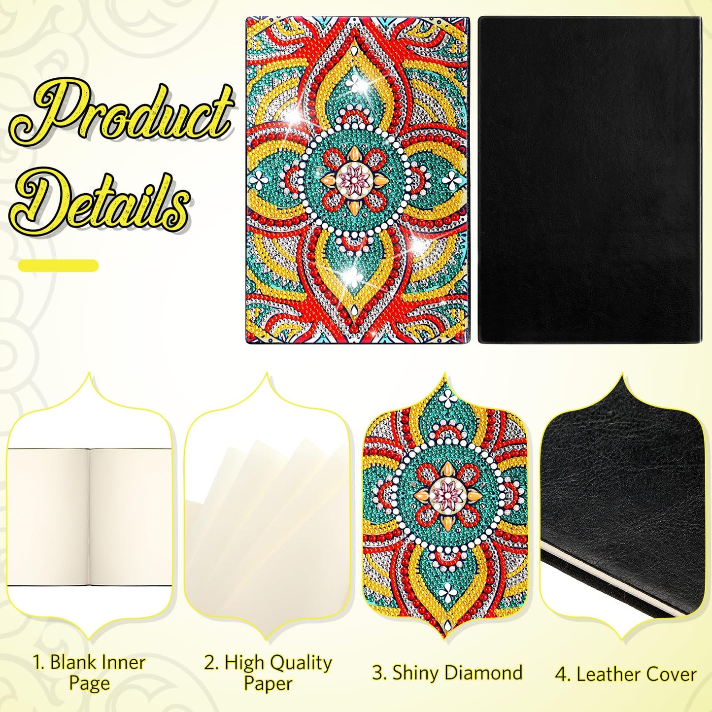 Tenceur 8 Pcs Diamond Art Notebooks Kits for Adult DIY 5D Colorful Mandala Flower Journal Notebook Notepad Sketchbook with Tools Birthday Gifts for Study Home Office Art Drawing