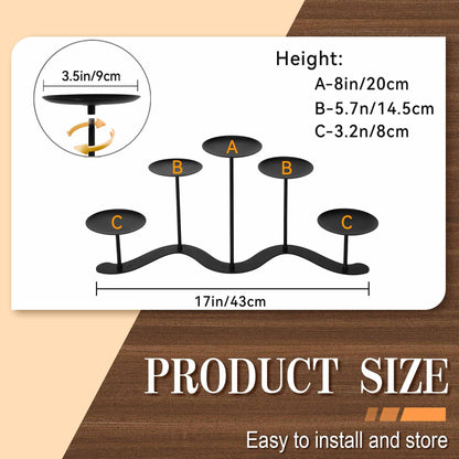 Adjustable Candelabra Candle Holder: 5 Candle Iron Candelabra Fireplace Candle Holder for Pillar Candles, Black