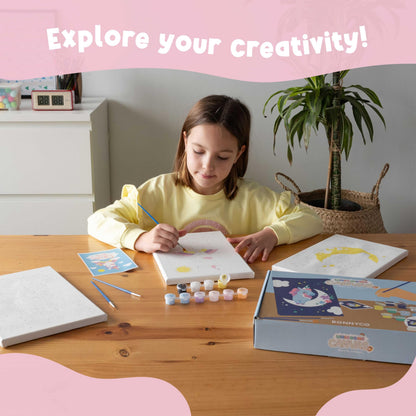 BONNYCO Paint by Numbers Kit for Kids Unicorns Pack 3 Canvas. Paint by Number, Canvas Framed Pre Drawn. Unicorn Gifts for Girls, Arts and Kids Crafts 4-6 8-12. Pintar por Numeros, Unicorn Craft