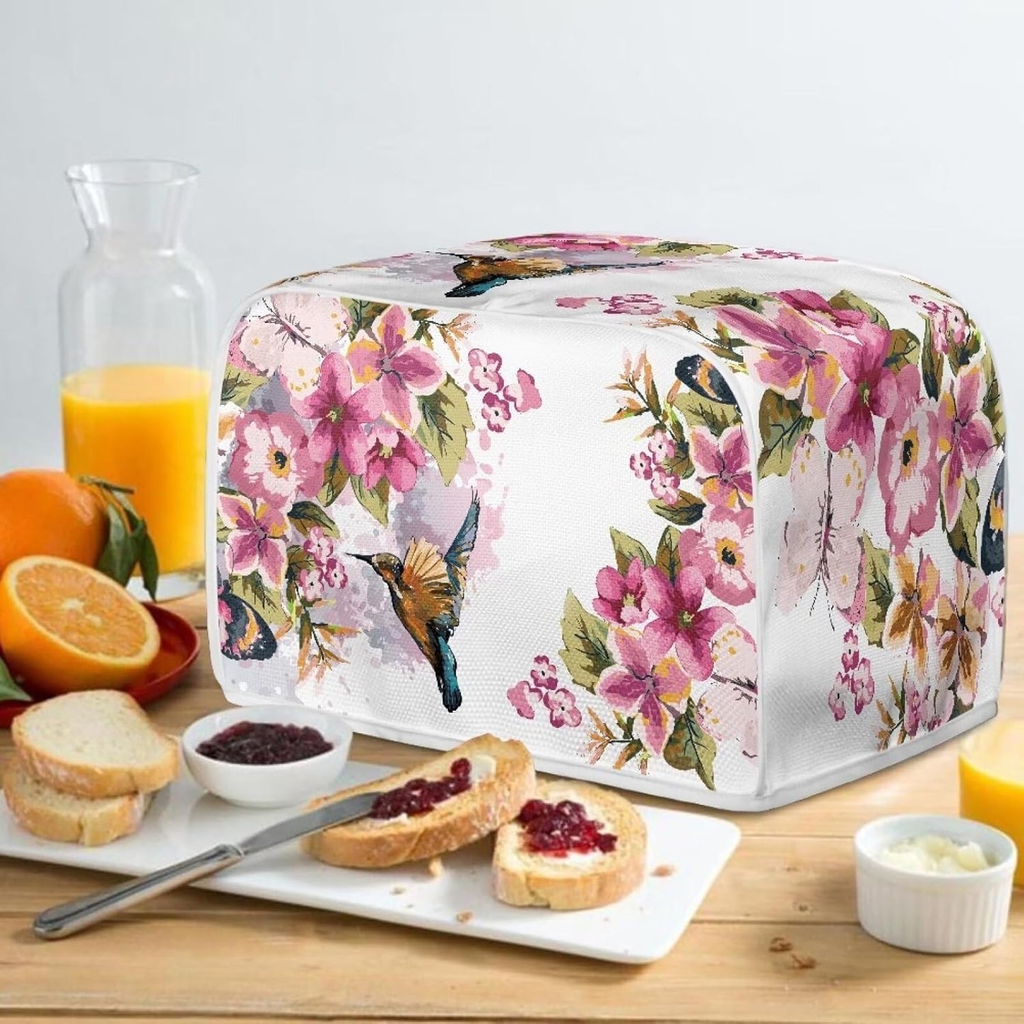 Hummingbird Flower Toaster Cover for 2 Slice, Anti-Dust Small Appliance Cover, Washable Kitchen Broiler Cover