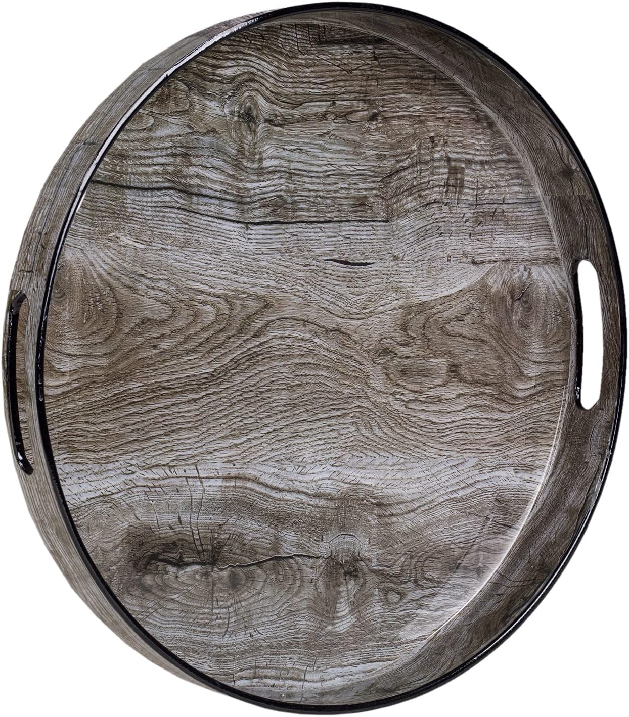 13" MAONAME Round Decorative Tray, Plastic Tray with Handles, Coffee Table Trays, Serving Trays for Ottoman, Bathroom