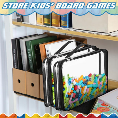 Sanwuta 12 Pcs Extra Large Toy Storage Bags 12.6 x 9 x 2.36 Inch Waterproof Toy Bags with Zipper Clear PVC Puzzles Organizing Container for Books Board Games Building Blocks Toiletry(Black)