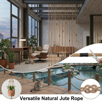 Hemp Rope - 3/4 Inch × 100 Feet - Natural Jute Twisted Manila Rope for Crafts, Hammock, Railing, Decorating